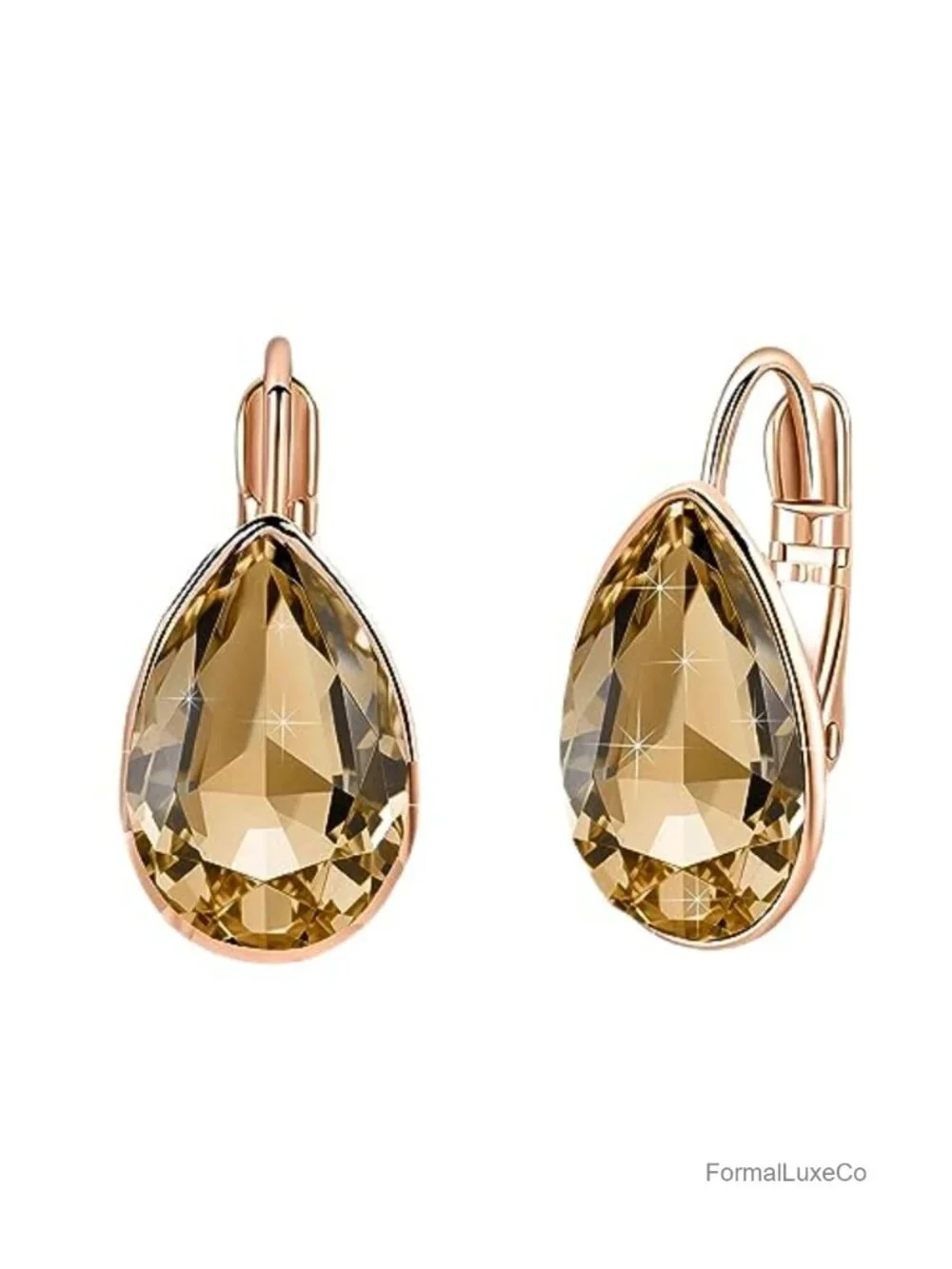 Austrian Crystal Teardrop Leverback Drop Earrings 14K Gold Plated Women Dangle